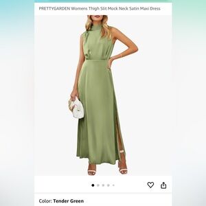 Green high neck midi satin dress